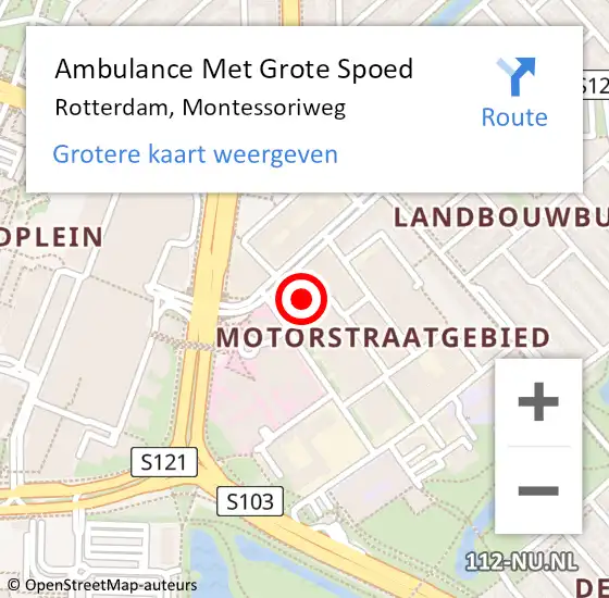 Locatie op kaart van de 112 melding: Ambulance Met Grote Spoed Naar Rotterdam, Montessoriweg op 26 juni 2024 08:24