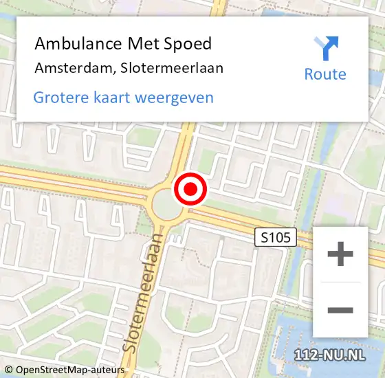 Locatie op kaart van de 112 melding: Ambulance Met Spoed Naar Amsterdam, Slotermeerlaan op 26 juni 2024 08:28