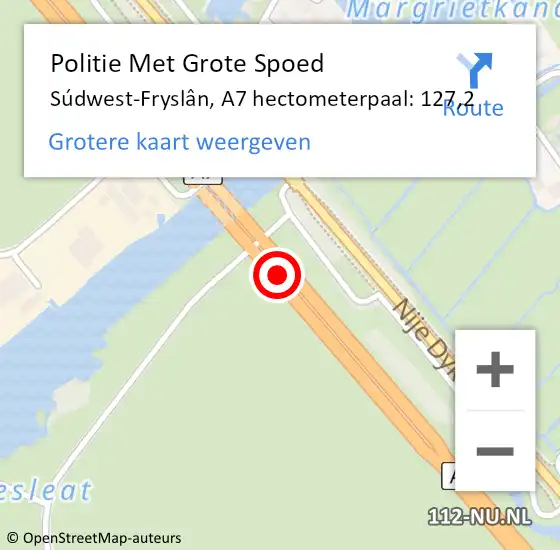 Locatie op kaart van de 112 melding: Politie Met Grote Spoed Naar Súdwest-Fryslân, A7 hectometerpaal: 127,2 op 26 juni 2024 08:31