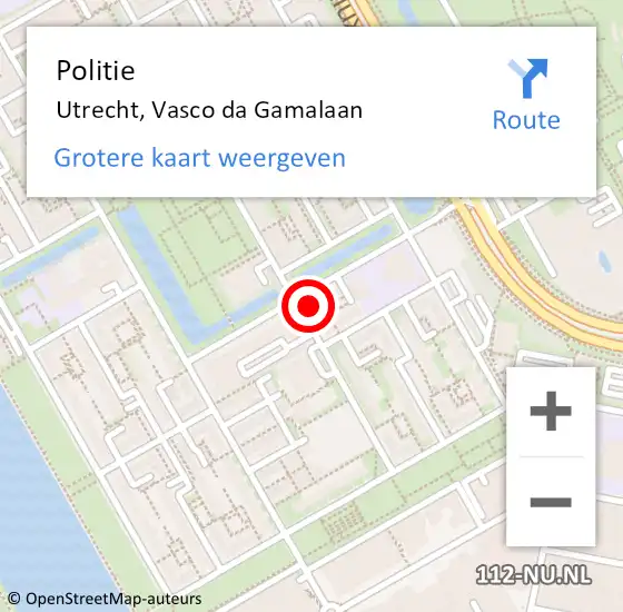 Locatie op kaart van de 112 melding: Politie Utrecht, Vasco da Gamalaan op 26 juni 2024 08:37