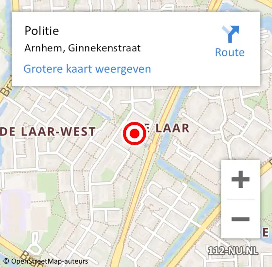 Locatie op kaart van de 112 melding: Politie Arnhem, Ginnekenstraat op 26 juni 2024 08:39