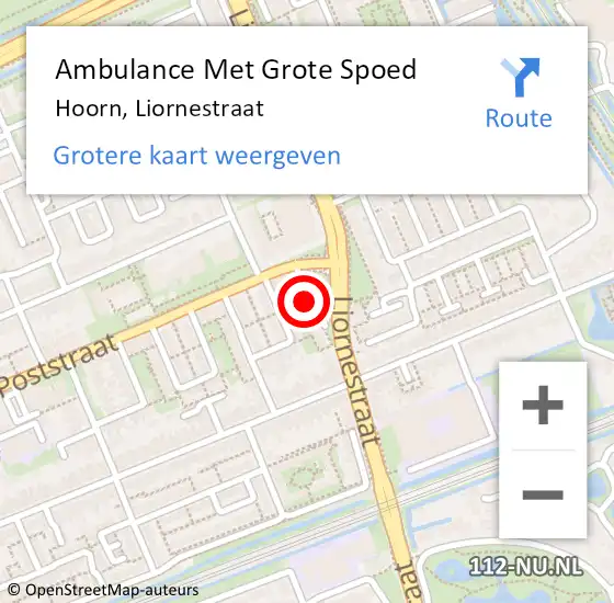 Locatie op kaart van de 112 melding: Ambulance Met Grote Spoed Naar Hoorn, Liornestraat op 26 juni 2024 08:49