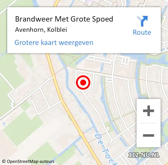 Locatie op kaart van de 112 melding: Brandweer Met Grote Spoed Naar Avenhorn, Kolblei op 10 oktober 2014 18:17