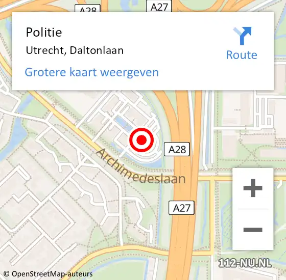 Locatie op kaart van de 112 melding: Politie Utrecht, Daltonlaan op 26 juni 2024 08:58