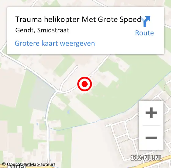 Locatie op kaart van de 112 melding: Trauma helikopter Met Grote Spoed Naar Gendt, Smidstraat op 26 juni 2024 09:08