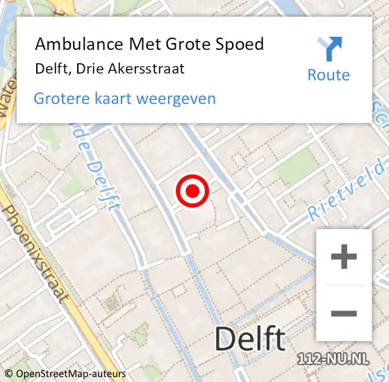 Locatie op kaart van de 112 melding: Ambulance Met Grote Spoed Naar Delft, Drie Akersstraat op 26 juni 2024 09:16