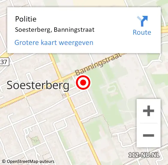 Locatie op kaart van de 112 melding: Politie Soesterberg, Banningstraat op 26 juni 2024 09:19