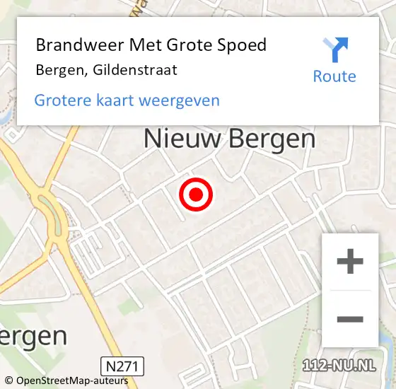 Locatie op kaart van de 112 melding: Brandweer Met Grote Spoed Naar Bergen, Gildenstraat op 26 juni 2024 09:21