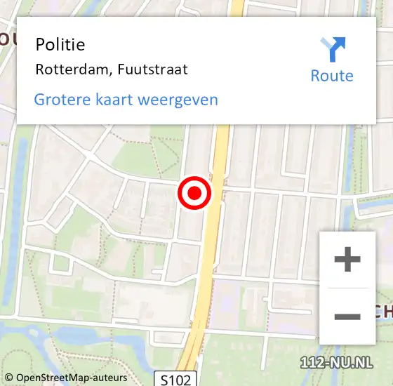 Locatie op kaart van de 112 melding: Politie Rotterdam, Fuutstraat op 26 juni 2024 09:25