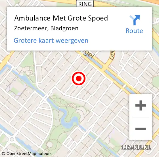 Locatie op kaart van de 112 melding: Ambulance Met Grote Spoed Naar Zoetermeer, Bladgroen op 26 juni 2024 09:32