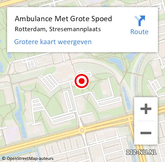 Locatie op kaart van de 112 melding: Ambulance Met Grote Spoed Naar Rotterdam, Stresemannplaats op 26 juni 2024 09:36