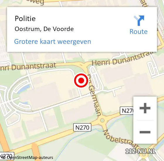 Locatie op kaart van de 112 melding: Politie Oostrum, De Voorde op 26 juni 2024 09:52