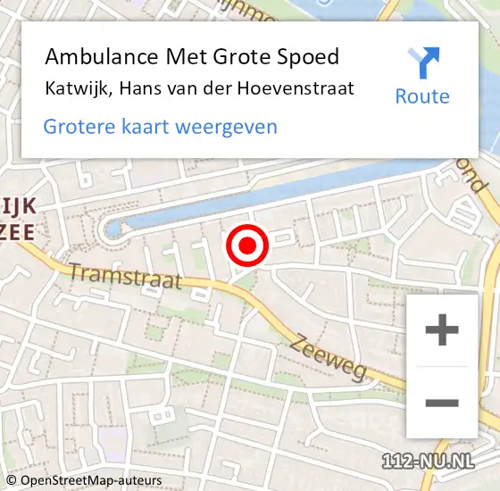 Locatie op kaart van de 112 melding: Ambulance Met Grote Spoed Naar Katwijk, Hans van der Hoevenstraat op 26 juni 2024 09:56