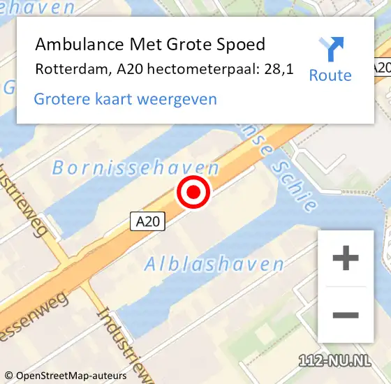 Locatie op kaart van de 112 melding: Ambulance Met Grote Spoed Naar Schiedam, A20 hectometerpaal: 28,1 op 26 juni 2024 09:56