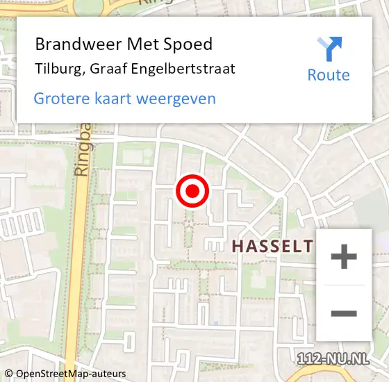 Locatie op kaart van de 112 melding: Brandweer Met Spoed Naar Tilburg, Graaf Engelbertstraat op 26 juni 2024 10:08