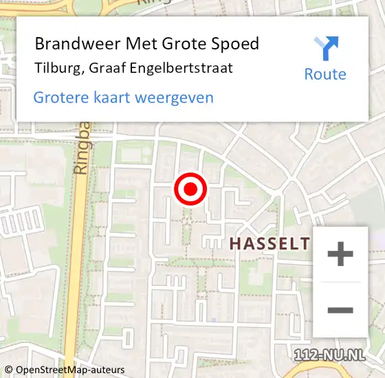 Locatie op kaart van de 112 melding: Brandweer Met Grote Spoed Naar Tilburg, Graaf Engelbertstraat op 26 juni 2024 10:11