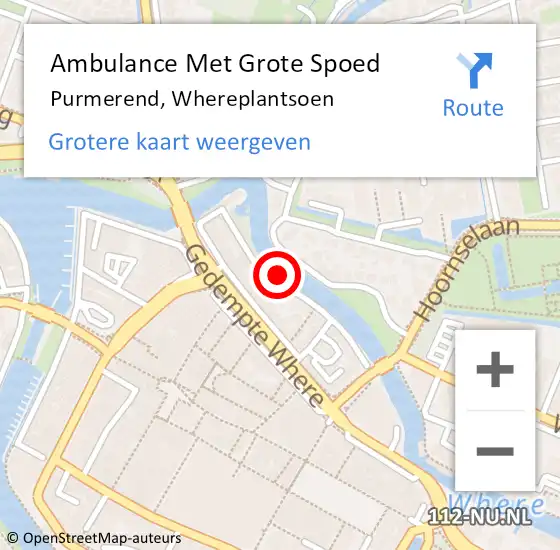 Locatie op kaart van de 112 melding: Ambulance Met Grote Spoed Naar Purmerend, Whereplantsoen op 26 juni 2024 10:13