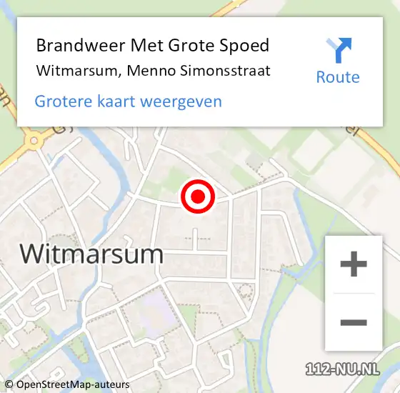 Locatie op kaart van de 112 melding: Brandweer Met Grote Spoed Naar Witmarsum, Menno Simonsstraat op 26 juni 2024 10:21