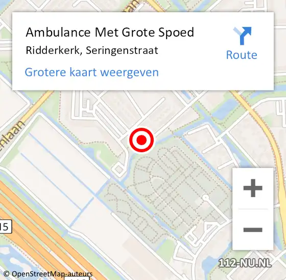 Locatie op kaart van de 112 melding: Ambulance Met Grote Spoed Naar Ridderkerk, Seringenstraat op 26 juni 2024 10:57