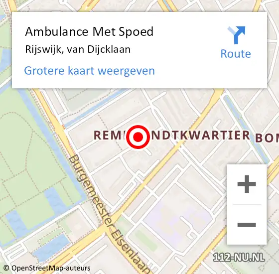 Locatie op kaart van de 112 melding: Ambulance Met Spoed Naar Rijswijk, van Dijcklaan op 26 juni 2024 11:17