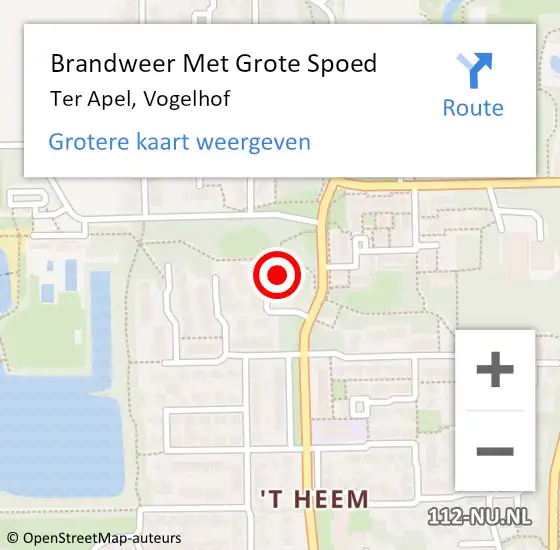 Locatie op kaart van de 112 melding: Brandweer Met Grote Spoed Naar Ter Apel, Vogelhof op 26 juni 2024 11:46