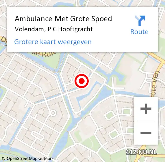 Locatie op kaart van de 112 melding: Ambulance Met Grote Spoed Naar Volendam, P C Hooftgracht op 10 oktober 2014 18:40