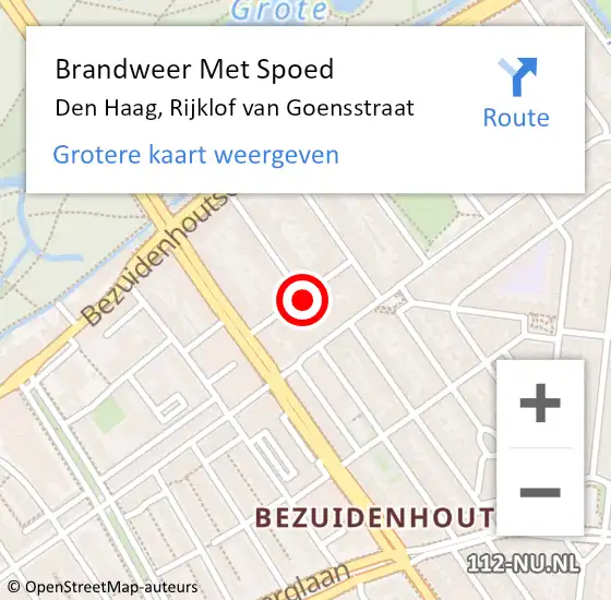 Locatie op kaart van de 112 melding: Brandweer Met Spoed Naar Den Haag, Rijklof van Goensstraat op 26 juni 2024 11:52