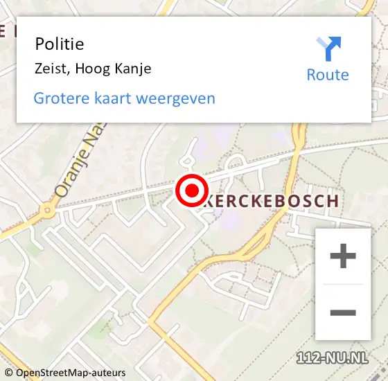 Locatie op kaart van de 112 melding: Politie Zeist, Hoog Kanje op 26 juni 2024 11:54