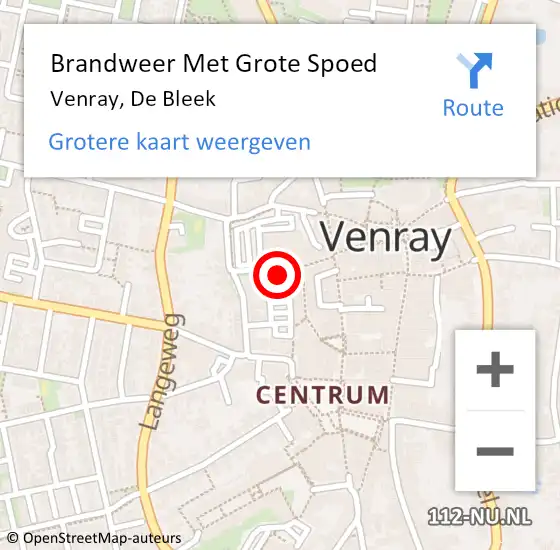 Locatie op kaart van de 112 melding: Brandweer Met Grote Spoed Naar Venray, De Bleek op 26 juni 2024 11:58