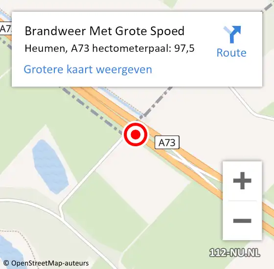 Locatie op kaart van de 112 melding: Brandweer Met Grote Spoed Naar Heumen, A73 hectometerpaal: 97,5 op 26 juni 2024 12:00