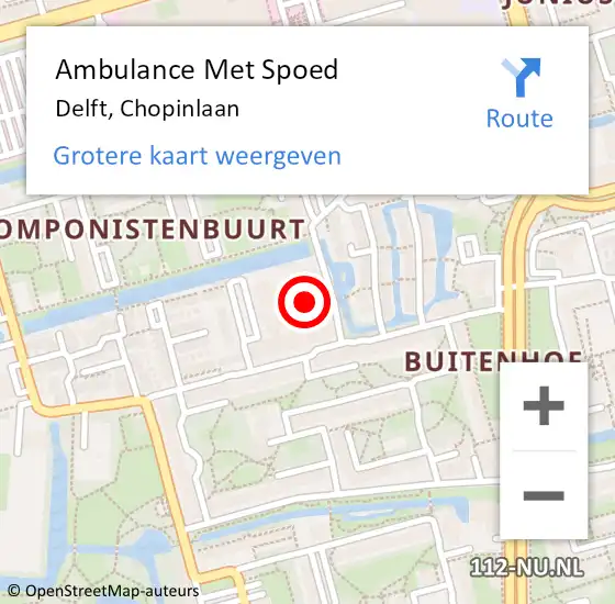 Locatie op kaart van de 112 melding: Ambulance Met Spoed Naar Delft, Chopinlaan op 26 juni 2024 12:02