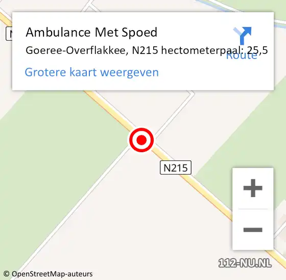 Locatie op kaart van de 112 melding: Ambulance Met Spoed Naar Goeree-Overflakkee, N215 hectometerpaal: 25,5 op 26 juni 2024 12:25