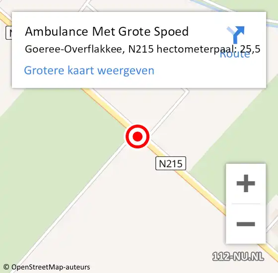 Locatie op kaart van de 112 melding: Ambulance Met Grote Spoed Naar Goeree-Overflakkee, N215 hectometerpaal: 25,5 op 26 juni 2024 12:35