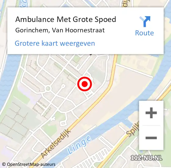 Locatie op kaart van de 112 melding: Ambulance Met Grote Spoed Naar Gorinchem, Van Hoornestraat op 26 juni 2024 12:41