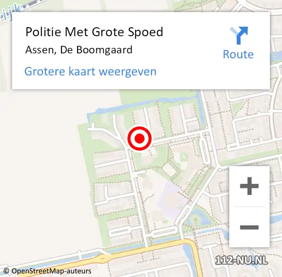 Locatie op kaart van de 112 melding: Politie Met Grote Spoed Naar Assen, De Boomgaard op 26 juni 2024 12:47