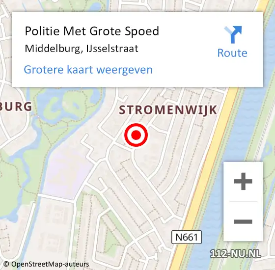 Locatie op kaart van de 112 melding: Politie Met Grote Spoed Naar Middelburg, IJsselstraat op 26 juni 2024 12:48