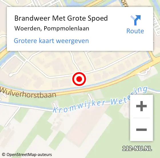 Locatie op kaart van de 112 melding: Brandweer Met Grote Spoed Naar Woerden, Pompmolenlaan op 26 juni 2024 12:49