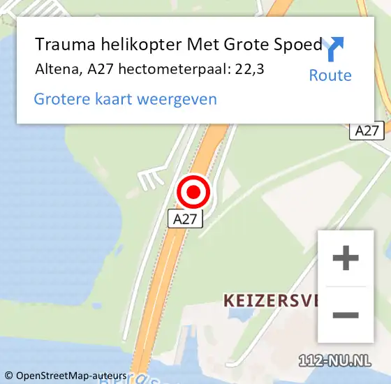 Locatie op kaart van de 112 melding: Trauma helikopter Met Grote Spoed Naar Altena, A27 hectometerpaal: 22,3 op 26 juni 2024 12:59