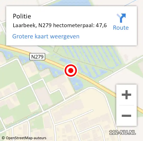 Locatie op kaart van de 112 melding: Politie Laarbeek, N279 hectometerpaal: 47,6 op 26 juni 2024 13:02