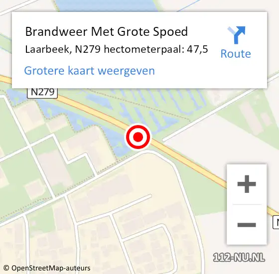 Locatie op kaart van de 112 melding: Brandweer Met Grote Spoed Naar Laarbeek, N279 hectometerpaal: 47,5 op 26 juni 2024 13:03
