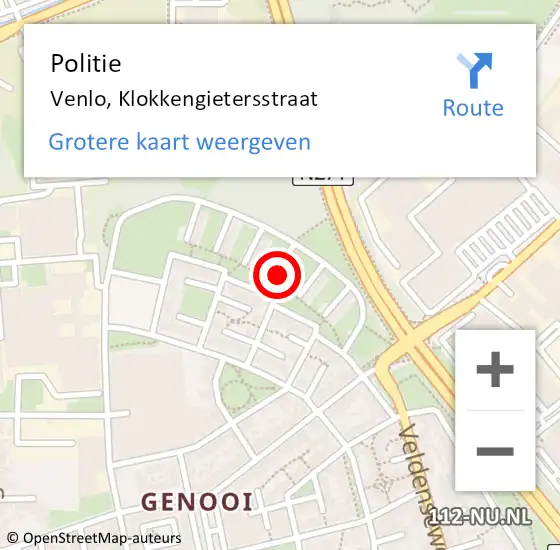 Locatie op kaart van de 112 melding: Politie Venlo, Klokkengietersstraat op 26 juni 2024 13:03