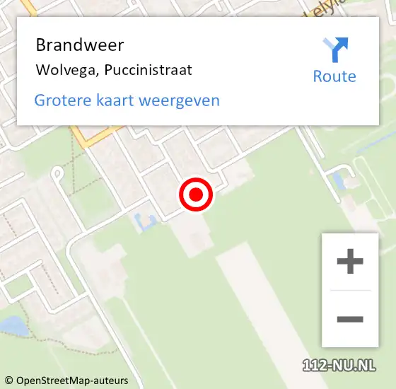 Locatie op kaart van de 112 melding: Brandweer Wolvega, Puccinistraat op 26 juni 2024 13:09