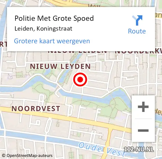 Locatie op kaart van de 112 melding: Politie Met Grote Spoed Naar Leiden, Koningstraat op 26 juni 2024 13:24