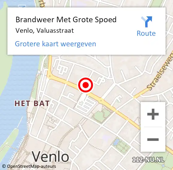 Locatie op kaart van de 112 melding: Brandweer Met Grote Spoed Naar Venlo, Valuasstraat op 26 juni 2024 13:38