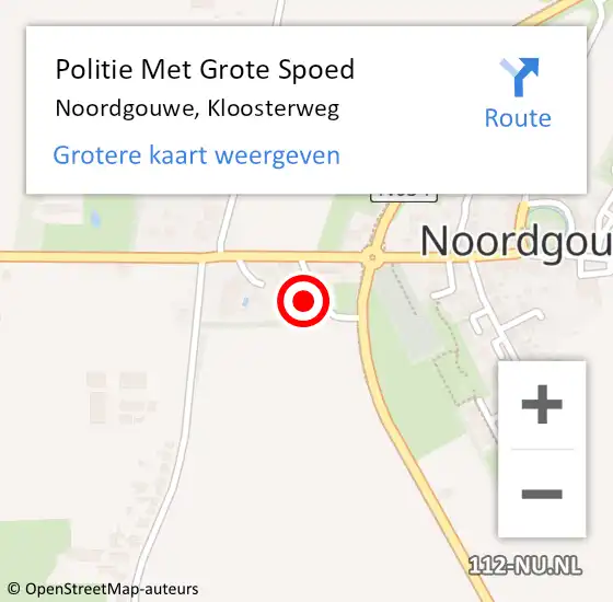 Locatie op kaart van de 112 melding: Politie Met Grote Spoed Naar Noordgouwe, Kloosterweg op 26 juni 2024 13:39