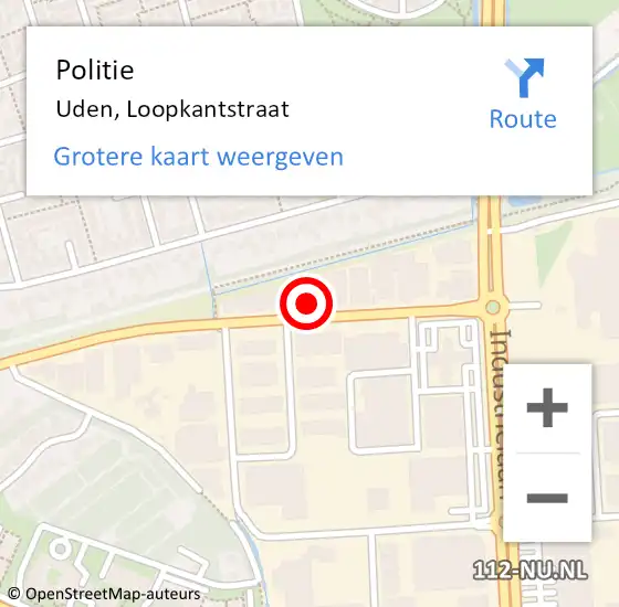 Locatie op kaart van de 112 melding: Politie Uden, Loopkantstraat op 26 juni 2024 13:42