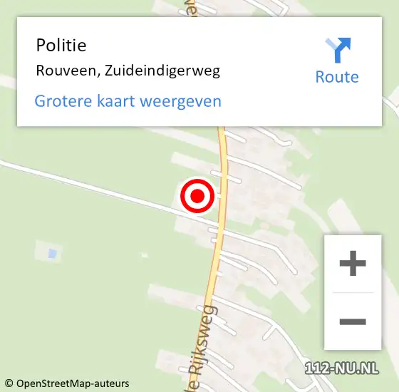 Locatie op kaart van de 112 melding: Politie Rouveen, Zuideindigerweg op 26 juni 2024 13:44