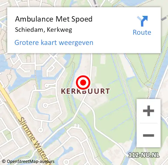 Locatie op kaart van de 112 melding: Ambulance Met Spoed Naar Schiedam, Kerkweg op 26 juni 2024 13:44