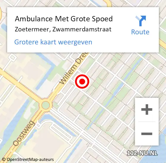 Locatie op kaart van de 112 melding: Ambulance Met Grote Spoed Naar Zoetermeer, Zwammerdamstraat op 26 juni 2024 13:47