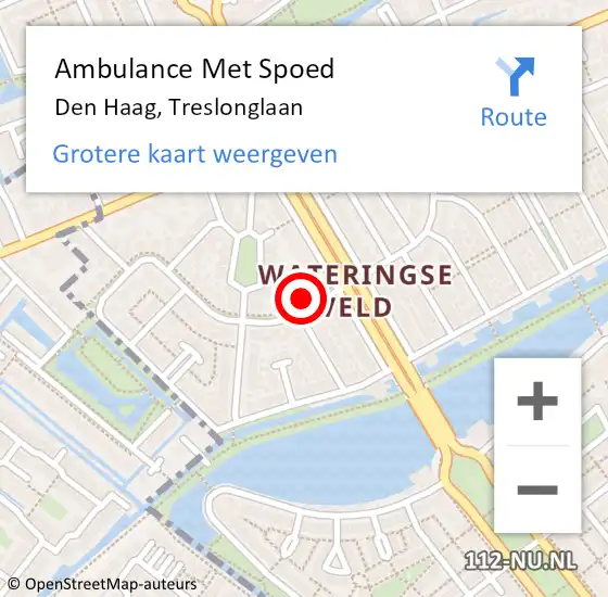 Locatie op kaart van de 112 melding: Ambulance Met Spoed Naar Den Haag, Treslonglaan op 26 juni 2024 13:48